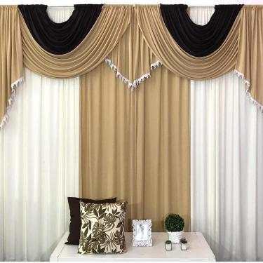 Imagem de Cortina Mayara Varão Duplo 3M - Avelã Tabaco Branco