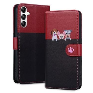 Imagem de Rnrieyta Miagon Capa para Samsung Galaxy A55 5G, capa de desenho animado animal cão gato bonito padrão dobrável couro PU emendado carteira flip capa protetora com compartimentos para cartões, preto