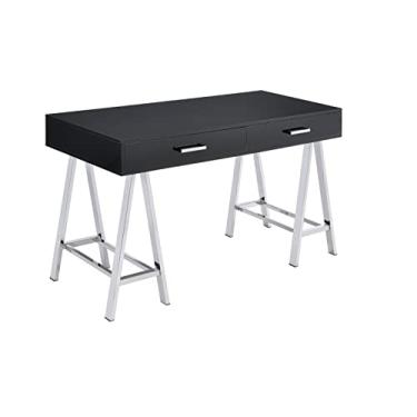 Imagem de Mesa de penteadeira com gavetas, mesa moderna de computador, laptop, escrivaninha, penteadeira, penteadeira com pernas cruzadas de metal para quarto de estudo (mesa lateral branca) (mesa preta com