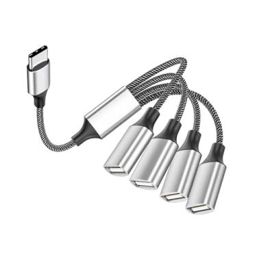 Imagem de Fidioto Cabo USB C macho para 4USB fêmea Y, adaptador de carregador tipo C para 3USB, hub para laptop, tablet, telefone, unidade de disco flash, consoles de jogos