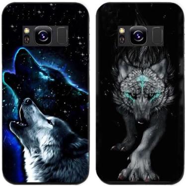 Imagem de 2 peças coruja lobo leão tigre gato pilha golfinhos pug husky cão dinossauro panda capa de telefone traseira gel TPU para Samsung Galaxy S8 (lobo)