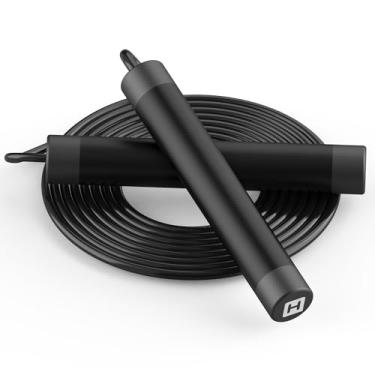 Imagem de Corda de pular, corda de pular HANDIO, corda de salto ponderada de 1/2 libras para boxe, cardio, treino crossfit, cordas de aço de comprimento ajustável de 8 a 3 m com rolamentos de esferas e alças de