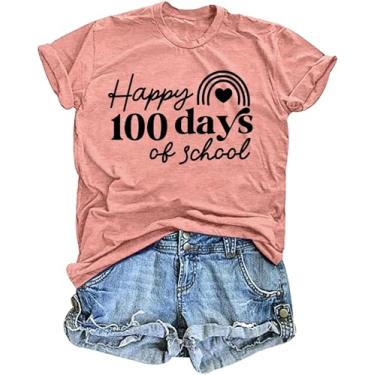 Imagem de LHBNK Camiseta feminina "Happy 100 Days of School" com estampa "Teach Print", camiseta com estampa de professor, Coral, XXG
