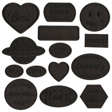 Imagem de Woohome Remendo bordado, 14 peças ferro no aplique crachá tecido bordado passar a ferro ou costurar em remendos apliques bordados pretos adesivos adesivos adesivos para roupas chapéu jeans