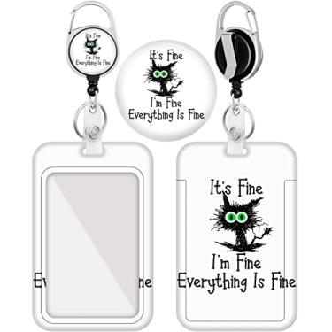 Imagem de Plifal Suporte de crachá com carretel retrátil, bonito engraçado divertido etiqueta de nome de identificação de trabalho clipe de crachá de trabalho pesado vertical capa protetora para cartão de trabalho escritório enfermeira médica estudante professor mulheres homens (gato preto)