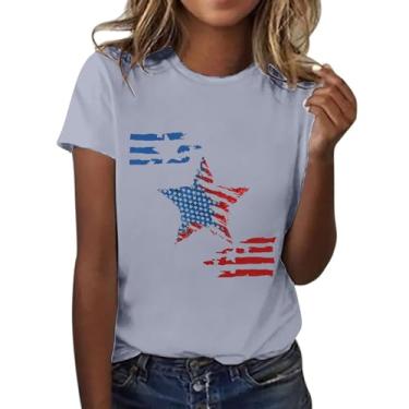 Imagem de Camisetas patrióticas femininas do Memorial Day, camisetas estampadas de manga curta camisetas patrióticas, Cinza, GG