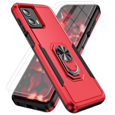 Imagem de Bonkier Capa para Moto G 5G 2023, Motorola G 5G 2023 com 2 películas de vidro temperado, [grau militar] à prova de choque com suporte magnético embutido para Moto G 5G 2023 vermelha