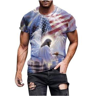 Imagem de Camisetas masculinas de 4 de julho com estampa da bandeira americana, gola redonda, manga curta, camisetas patrióicas, A01 multicolorido, 4G