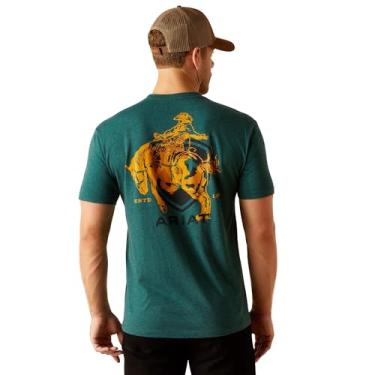 Imagem de ARIAT Camiseta masculina Abilene Shield, Azul-petróleo escuro mesclado, GG