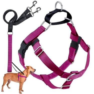 Imagem de 2 Hounds Design Arnês para cães Freedom sem puxar | Controle suave e confortável ajustável para fácil caminhada | para cães pequenos médios e grandes | Feito nos EUA | Coleira incluída | MD Raspberry