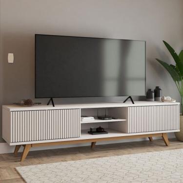 Imagem de Rack para TV Até 75 Polegadas Silver 4 Portas 1 Prateleira Ripado Cinamomo/Off White - Panorama Móveis