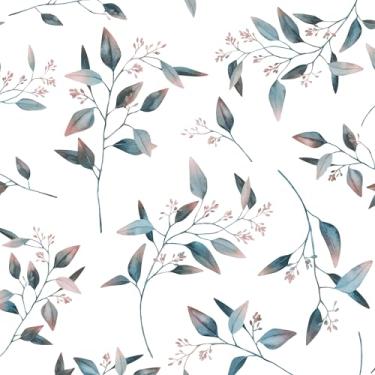 Imagem de Papel de parede vintage folha descascar e colar papel de parede boho azul/rosa folhas floral contato vinil impermeável autoadesivo folha moderna papel de parede para armário de cozinha gaveta de mesa