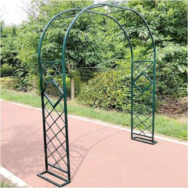 Imagem de Estrutura de arco de treliça de rosa pesada arco de jardim galvanizado arco estável de metal para plantas trepadeiras, treliça independente para roseiras (tamanho: W200xH230cm, verde, W140xH
