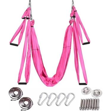 Imagem de Rede de pano de ioga aérea, balanço de ioga para antigravidade, toalha de ioga aérea, faixa de fitness para ioga, arnês de ioga não elástico, corda de tração de ioga aérea, rosa