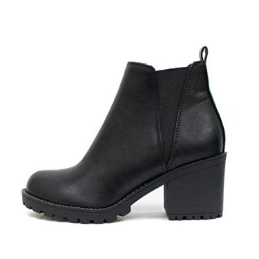 Imagem de Soda Origami – Bota feminina com sola de salto médio moderna com elástico duplo, Preto, 40