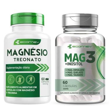 Imagem de Kit Mag3 Magnésio Taurato Quelato Dimalato Inositol + Treonato 500Mg 120cáps - Ecomev