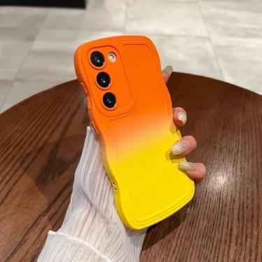 Imagem de Capa de telefone onda de silicone líquido de cor gradiente para Samsung Galaxy S20 S21 FE S22 S23 Ultra A6 Plus A54 A34 A24 A14 5G Capa mole, amarelo laranja, para Galaxy A14 4G 5G