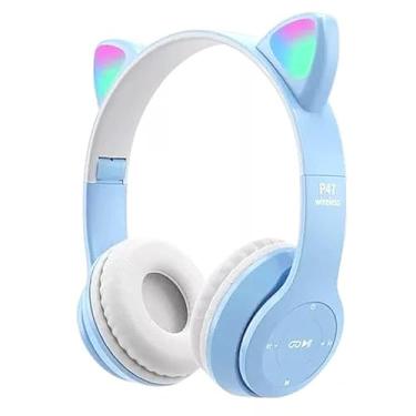 Imagem de Fone de Ouvido Sem Fio Orelhas de Gato Headset Azul Claro