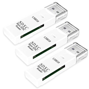 Imagem de Leitor de cartão SD USB 3.0 para PC, pacote com 3 cartões micro SD para adaptador USB, leitor de cartão para câmera, leitor de cartão de memória, leitor de cartão Wansurs para laptop (USB3.0 branco,