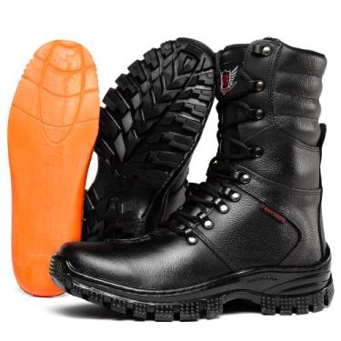 Imagem de Bota Botina Coturno Militar Couro Masculino Palmilha Em Gel - Preto - 