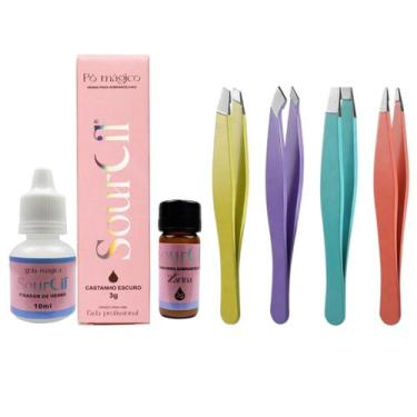 Imagem de Henna SourCil Sobrancelha Pó Magico Completo E 4 Pinças Profissionais 