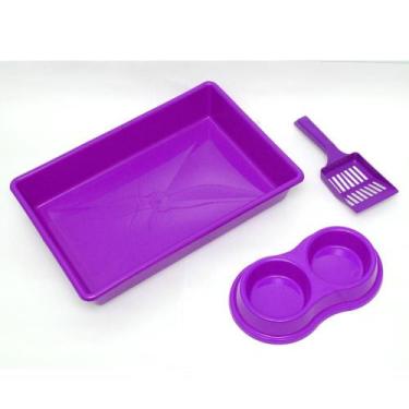 Imagem de Caixa De Areia Higiênica Gatos Banheiro Comedouro+Pá - Four Plastic, l
