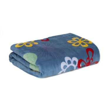 Imagem de Manta Flannel Chloe Azul Floral Casal Toque Soft Jolitex