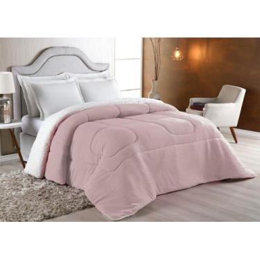 Imagem de Coberdrom Queen Size Dupla Face - Sherpa com Manta Coral Fleece Rosê -