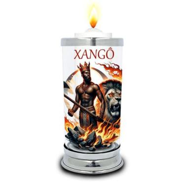 Imagem de Protetor de Velas 7 dias Orixá Xangô Leão Vidro Castiçal - Balaio de S