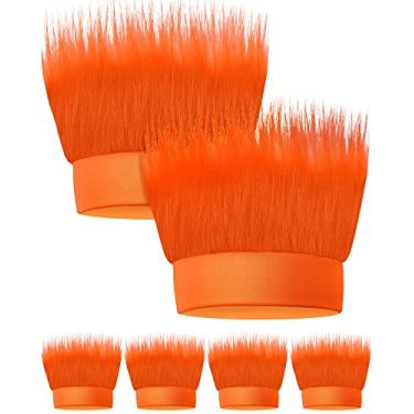 Imagem de 6 peças de tiara peluda para fantasia tiara troll cabelo louco acessórios para decoração de cabeça para criança adulto mulheres homens fantasia festa (laranja)