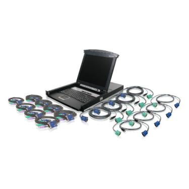 Imagem de IOGEAR Console de switch KVM de 16 portas com monitor de matriz ativa TFT LCD de 17 polegadas, teclado e touchpad com PS/2 com conjunto completo de cabos, (GCL1816KIT)