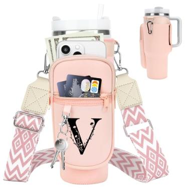 Imagem de LOKASS Suporte inicial para garrafa de água com alça para copo Stanley de 1,134 g com alça, bolsa térmica para garrafa de água com bolso para telefone, floral e mosquetão para acessórios Stanley Cup