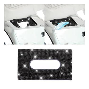 Imagem de BLAU GRUN Bling Car Sun Viseira Porta-lenços para carro, Strass, Couro PU Cristal, Suporte de Guardanapo Brilhante, Capa de Papel Toalha para Assento Traseiro, Acessórios de Carro para Mulheres (Preto)