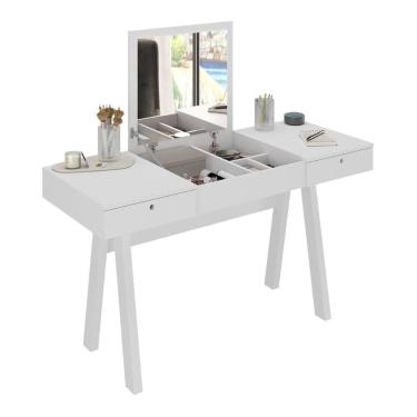 Imagem de Penteadeira 131,5cm Com 2 Gavetas 1 Porta Basculante E Espelho Multimóveis CR35250 Branco