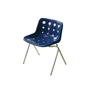 Imagem de Cadeira de jantar ergonômica empilhável com pernas de aço - assento largo e suporte lombar, para casa ou escritório (azul médio)