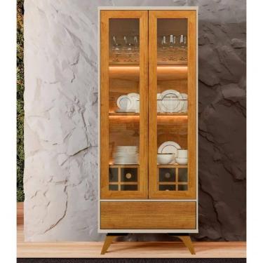 Imagem de Cristaleira Adega Reflecta 2 Portas De Vidro Com Led Off White/naturalle - Mavaular