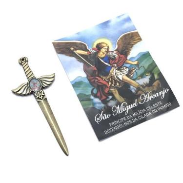 Imagem de Pingente Espada de São Miguel Ouro Velho Resinado com Folheto - FORNEC