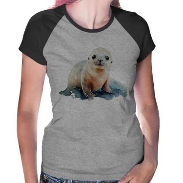Imagem de Baby Look Raglan Foca Bebê - Foca na Moda, Cinza, Preto, M