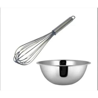 Imagem de Kit Fue Batedor De Claras 100% Inox + Tigela Saladeira Inox 24cm - KEH