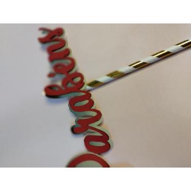 Imagem de Topo de bolo parabéns vermelho e dourado - Arte em papel 