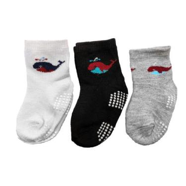 Imagem de Kit 12 Pares Meias Infantil menino Antiderrapante para 6 a 12 meses Co