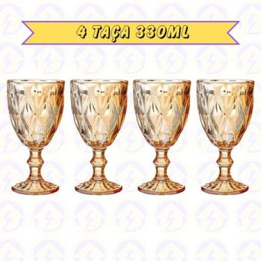 Imagem de 4 Taça Diamante de Vidro Ambar Metalizada 330ML Eventos - Class Home, 