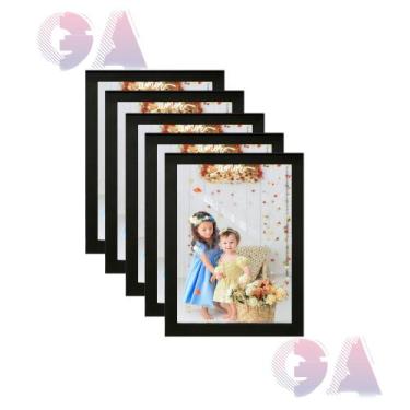 Imagem de Kit 5 Porta Retrato A5 15x21 Moldura Preto Para Fotos e Decoração - GA