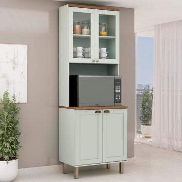 Imagem de Torre Quente com Cristaleira 2 Portas de Vidro 100% MDF Iluminata Mint/Ébano