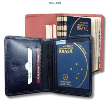 Imagem de Kit Porta Passaportes Couro Legitimo Premium 2 Unidades - ARTLUX, Azul