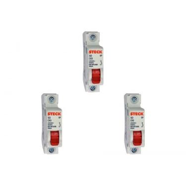 Imagem de Kit C/3 - Disjuntor Steck Din Unipolar 63A Sd61 C Sdd61C63