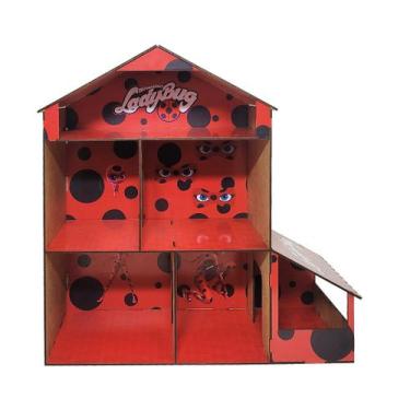 Imagem de Casinha de Boneca Infantil Mulher Joaninha 40x38x17 Mdf Madeira Adesiv