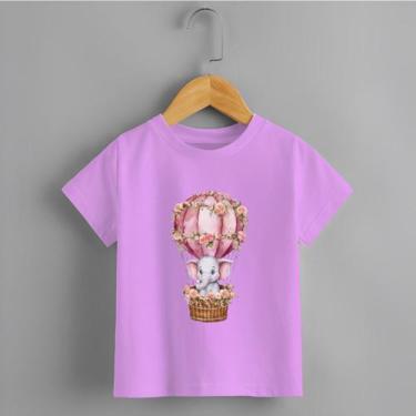Imagem de Camiseta Infantil Menina Elefante Balão Tecido Premium Rosa Delicada T