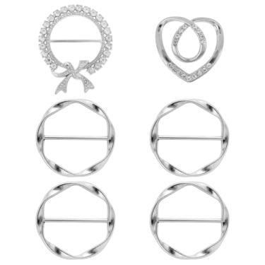 Imagem de 6 peças de clipes de anel de cachecol, elegantes clipes de gravata de metal para lenço de seda prateada, clipe de liga de liga, fivela de cintura torcida, fecho de nó para roupas soltas, xale,