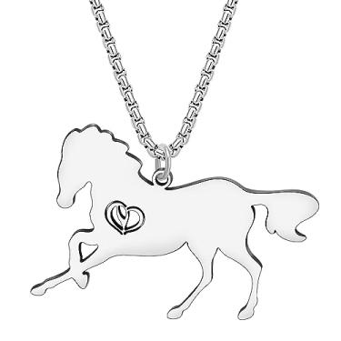 Imagem de LONYOO Colar de cavalo de corrida de aço inoxidável, pingente de animal, joia banhada a ouro 18K, presentes de cavalo para mulheres, Medium, Aço inoxidável, Sem Pedra Preciosa